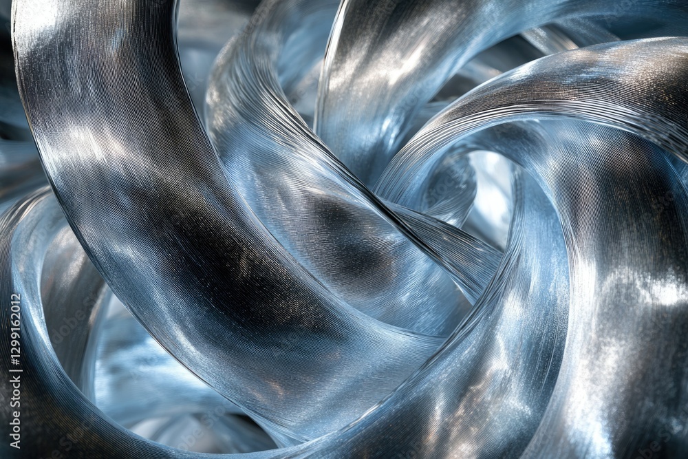Poster Abstract image of swirling, metallic, translucent ribbons creating a complex, interwoven pattern.