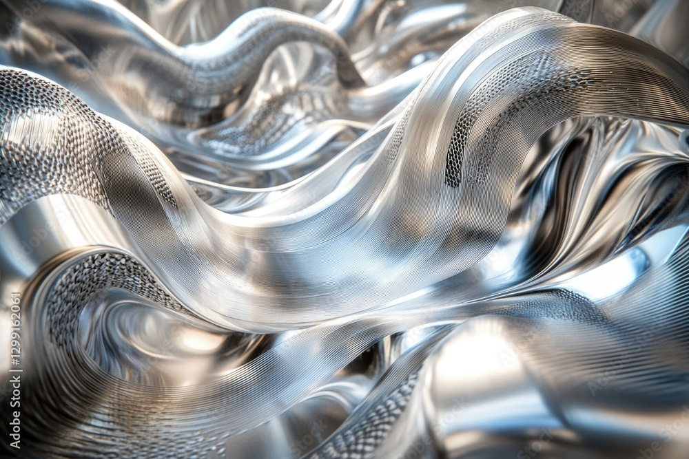Aufkleber Abstract metallic waves, swirling and flowing, creating a dynamic and reflective surface.