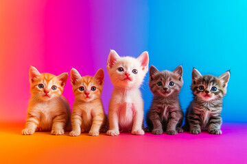 Cute Kittens Sitting on a Colorful Background