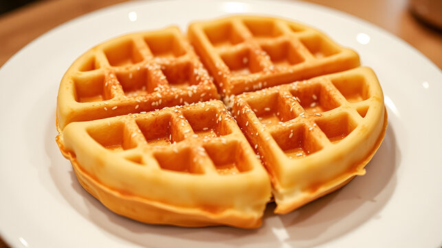 1950s households favored frozen eggo waffles on the plate. Close-up.