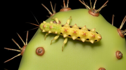 Opuntia cochineal scale, Dactylopius opuntiae (Hemiptera: Dactylopiidae) on a cladode of Opuntia cactus (prickly pears)