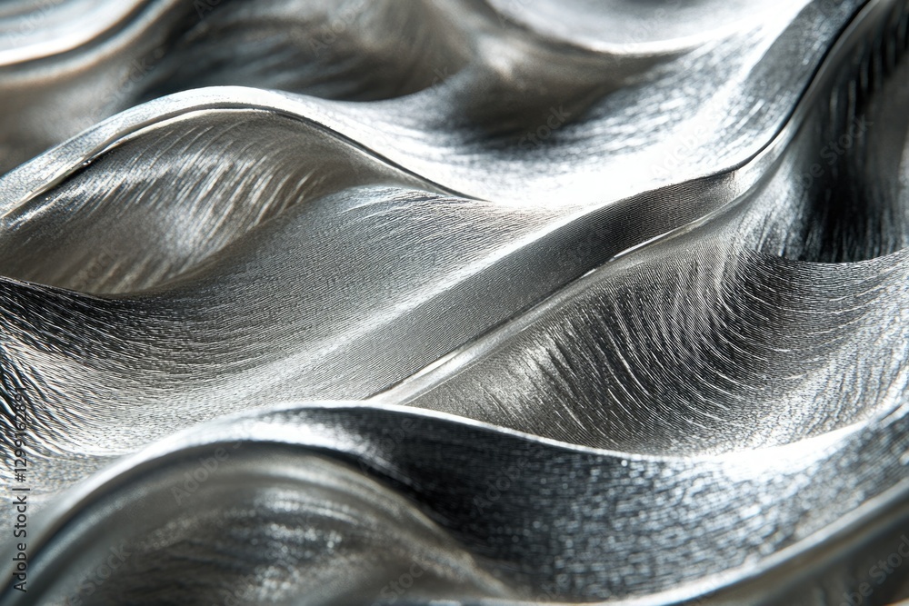 Aufkleber abstract silver textured surface with flowing, wave-like patterns, reflecting light.