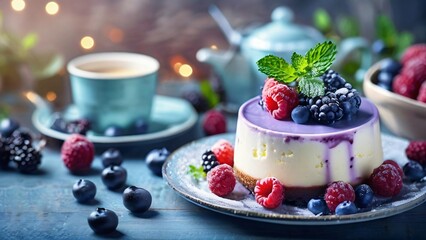 Beautifully Delicious and Brightly Served Blueberry Cheesecake illustration for National Blueberry Cheesecake Day