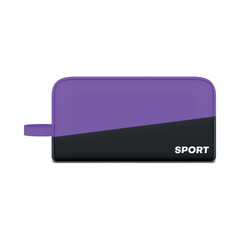 Purple sport bag with handle for sportive clothes and shoes carrying realistic vector illustration