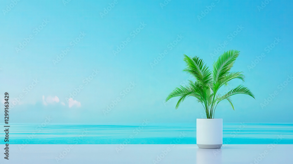 Aufkleber relaxing view of a palm plant against a serene ocean and clear sky during peaceful daylight hours