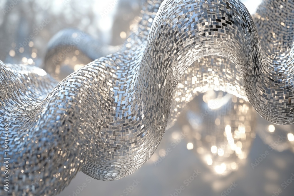 Aufkleber a mesmerizing, abstract 3d render of a silver, mosaic-like fabric flowing in elegant waves.