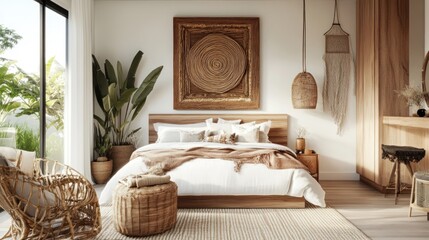 Modern Boho Bedroom with Natural Wood Accents