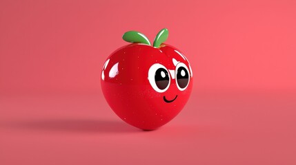 Cute cartoon apple on pink background