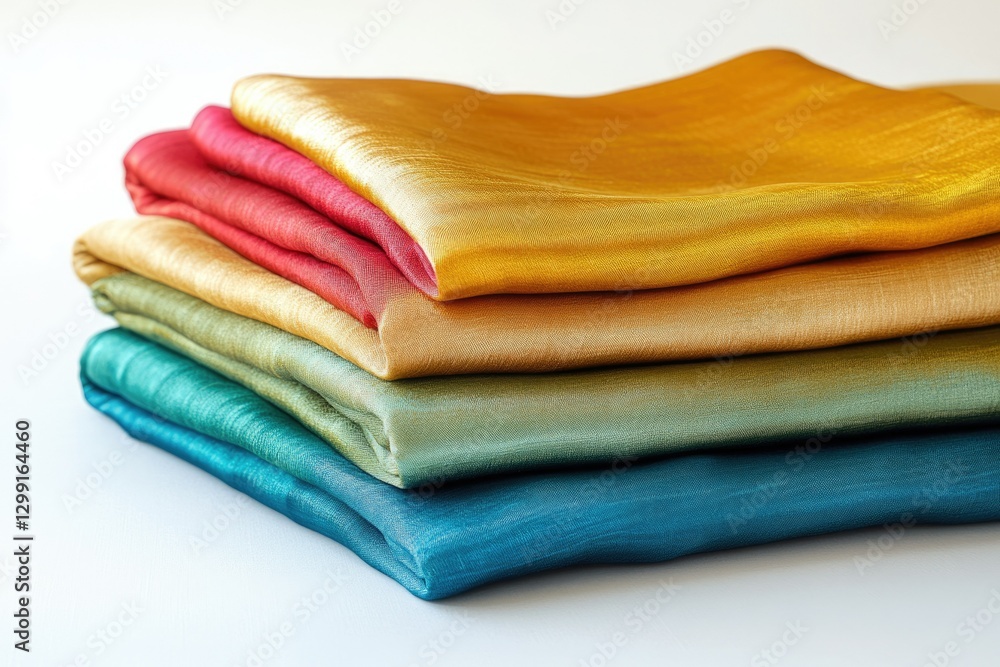 Aufkleber a stack of luxurious, iridescent fabrics in vibrant, gradient colors showcasing their smooth texture