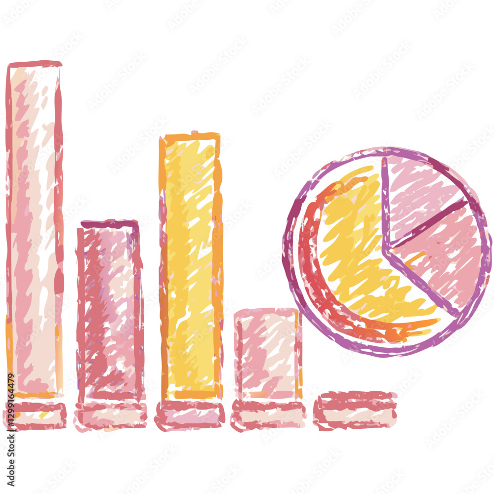 Poster colorful hand-drawn bar and pie chart vector illustration for data visualization