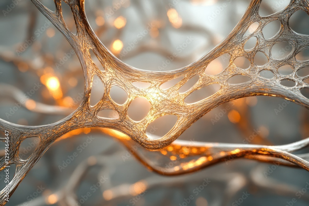 Poster Intricate network structure resembling neurons or a complex web, glowing with inner light.