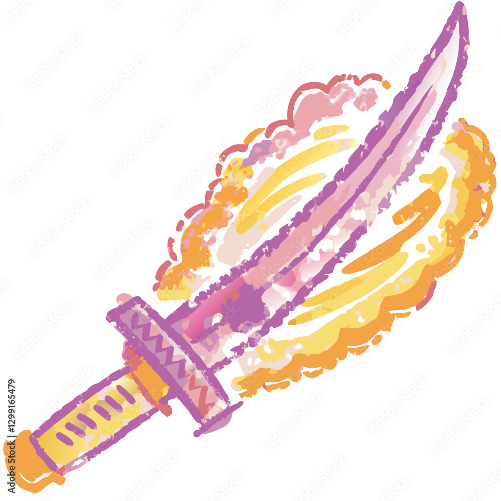Poster flaming sword vector art with vibrant colors and dynamic design for fantasy themes