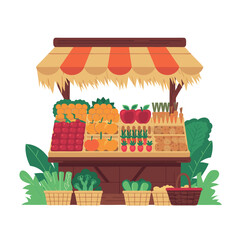 Colorful Farmers Market Produce Stand with Fruits and Vegetables Displayed