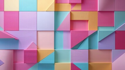 Colorful geometric 3d abstract background with layered squares and triangles in a playful mood