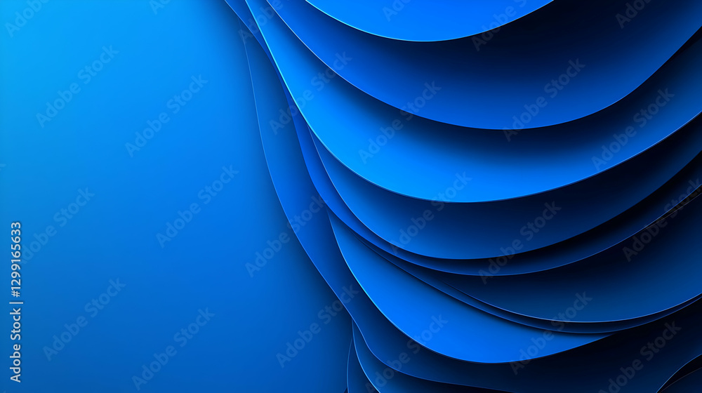 Poster abstract blue wavy paper layers with gradient and shadow forming a dynamic modern background