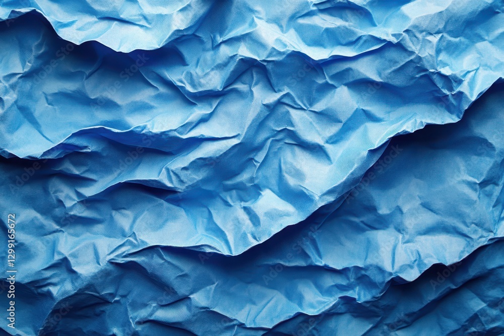 Poster textured blue crumpled paper creates an engaging visual display with depth and contrast
