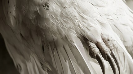 Close-up of white bird's foot and wing feathers