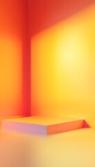 A minimalist interior scene with an illuminated pedestal in warm hues