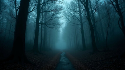 Obraz premium forest pathway dusk mysterious twilight landscape