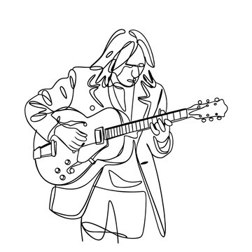 guitarist playing guitar in line art clip art preview