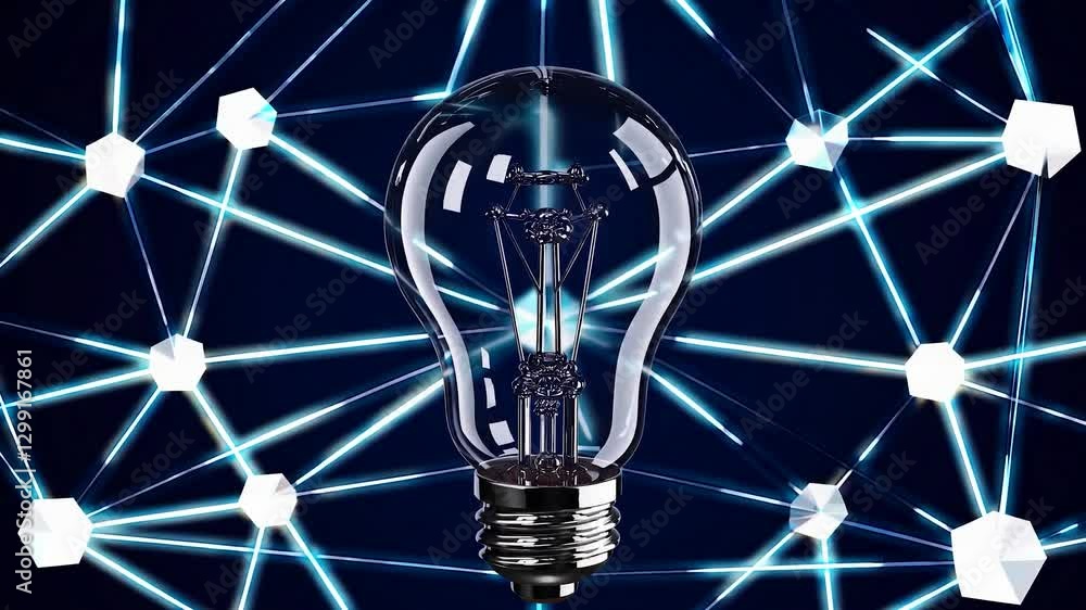 Aufkleber brightly lit light bulb sits at the center of a complex network of interconnected nodes, representin