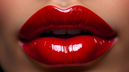 Obraz premium glossy red lips texture sensual makeup