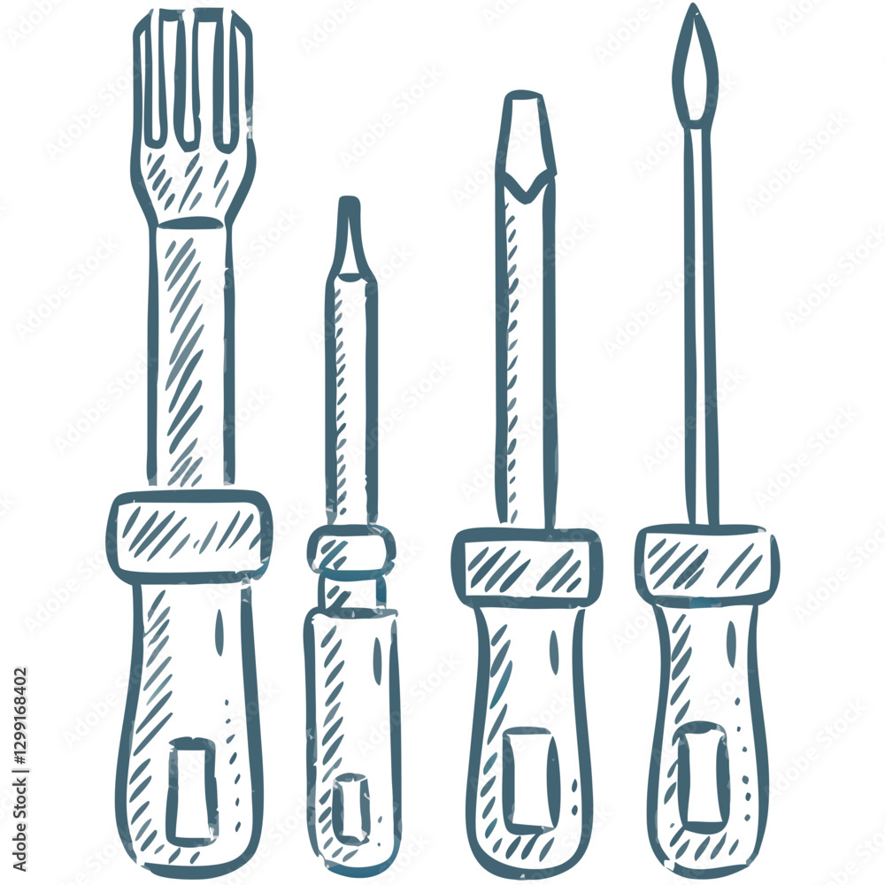 Poster Hand Drawn Toolset Illustration Sketch of Screwdrivers and Chisel for DIY Projects