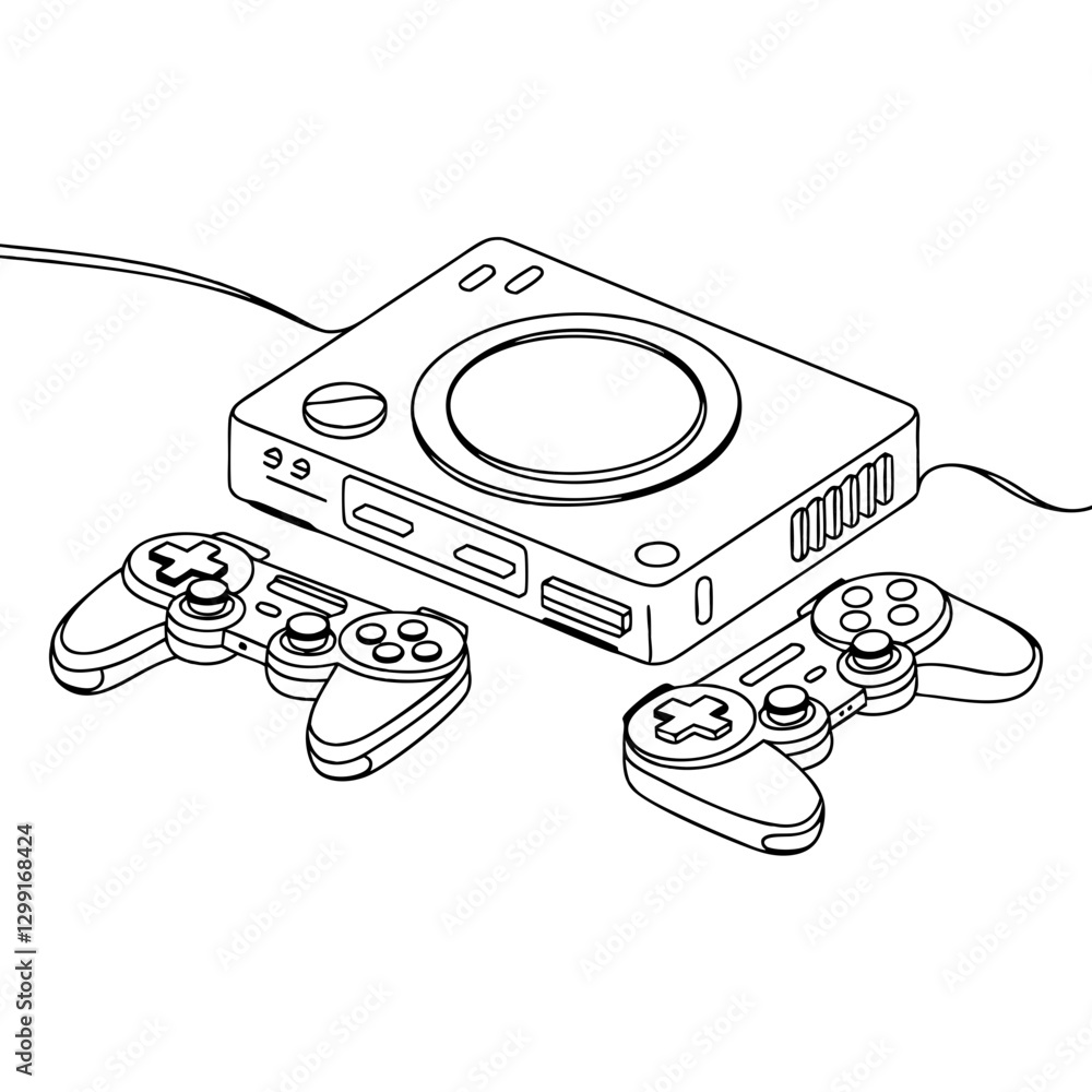 Aufkleber retro video game console and controllers vector illustration for nostalgic gaming