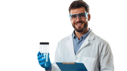Environmental engineer conducting research with test tubes in lab setting focused on water quality analysis