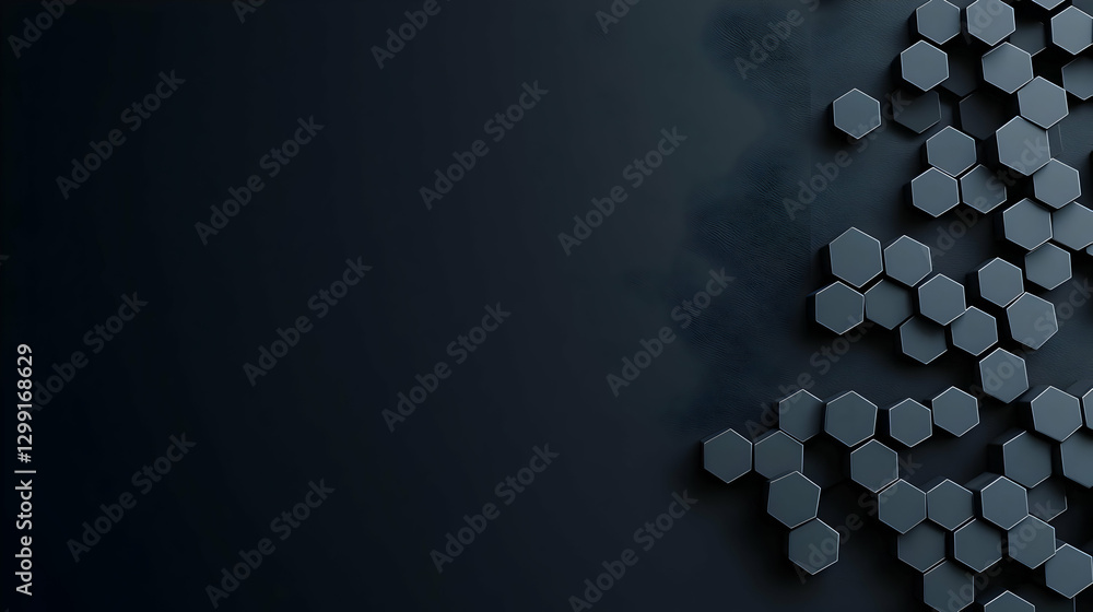 Poster abstract geometric hexagon pattern background with dark blue and black colors with 3d render