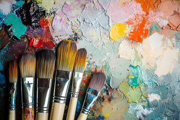 Obraz premium Colorful Paint Brushes on an Artist's Palette