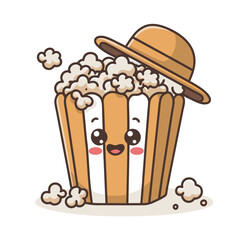 Adorable Popcorn Character Wearing Hat Vector for Cute Snack Themed Designs