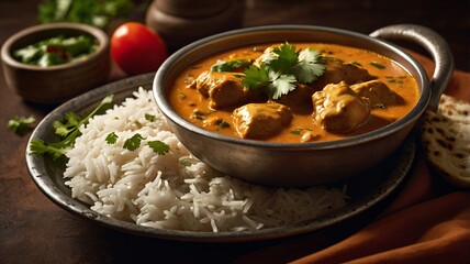 Traditional Indian dish &ndash; chicken curry in a creamy tomato sauce