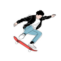 Obraz premium Dynamic Vector Illustration of a Skater Performing Tricks on Red Skateboard