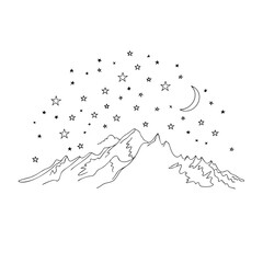 Obraz premium Mountain Range Stars Night Sky Vector Art Celestial Moon Landscape Illustration