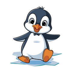 Obraz premium Adorable Cartoon Penguin Sitting on Ice Vector Illustration for Children's Content