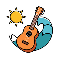 Vibrant Ukulele Sun Wave Vector Art for Summer Beach Vibes