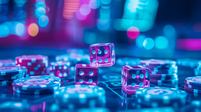 Casino night concept with dice and poker chips, for advertising a gambling event or promotion