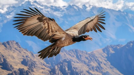 Obraz premium Powerful Andean Condor gliding through the high altitude skies its massive wings outstretched the rugged Andean mountains stretching beneath it