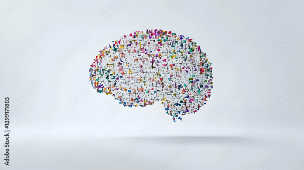 Poster abstract brain structure depicted with colorful geometric elements on white background