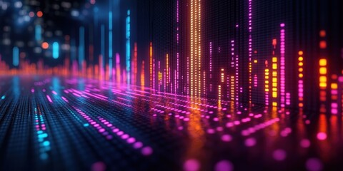 Fototapeta premium Abstract Digital Data Visualization: Neon Lightscape