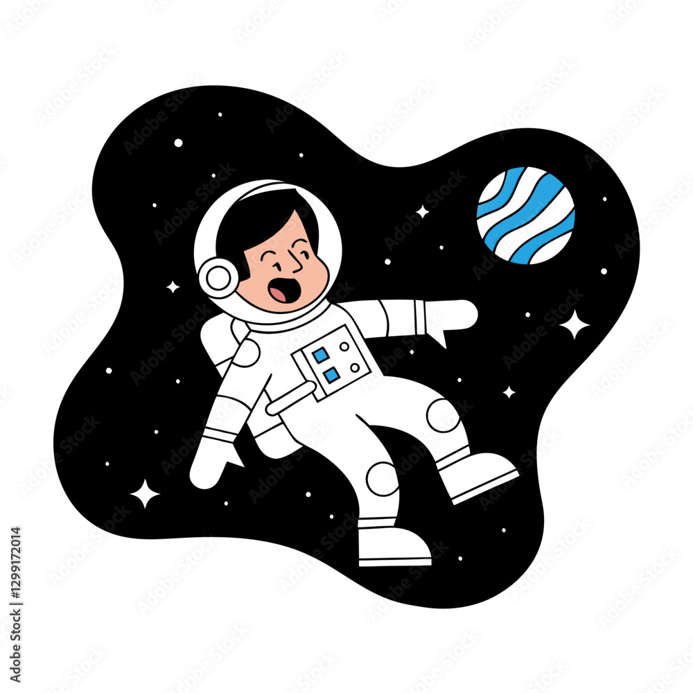 Poster cute astronaut child floating in outer space vector illustration for educational use