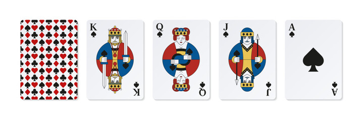 High playing colored cards of Spades.