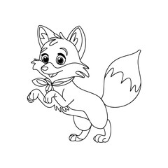 Fototapeta premium Adorable Fox Cartoon Outline Vector Illustration for Kids Coloring Book