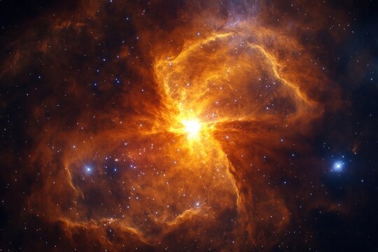 protostar forming in a nebula, highlighting the radiant light emitted as the protostar takes shape amidst the cosmic dust