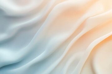 Fototapeta premium Soft and delicate abstract background with flowing silk fabric in light blue and peach tones, smooth waves and folds, for elegant designs, presentations, wallpapers, gentle template, copy space