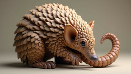 Fototapeta premium cute curled pangolin - scales, defensive animal, wildlife