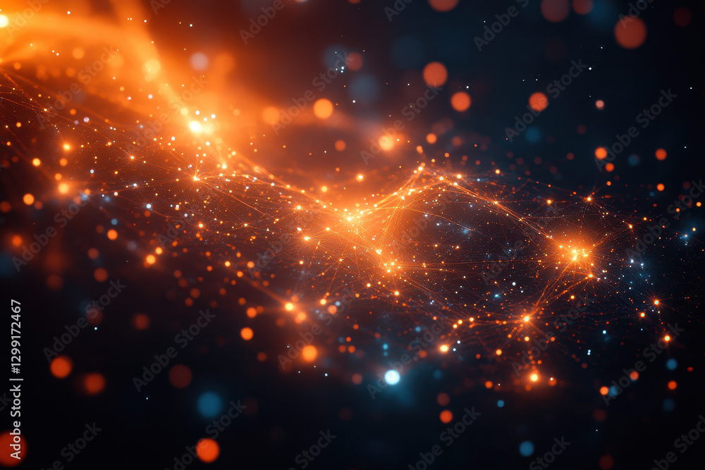 Poster colorful abstract light display with glowing particles and swirling patterns in a cosmic setting