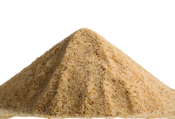 A fine textured sand pile sits isolated, highlighting smooth granules and natural beige tones, perfect for construction, landscaping, and creative projects.