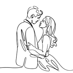 Romantic Embrace Line Art Minimalist Couple Love Illustration Vector